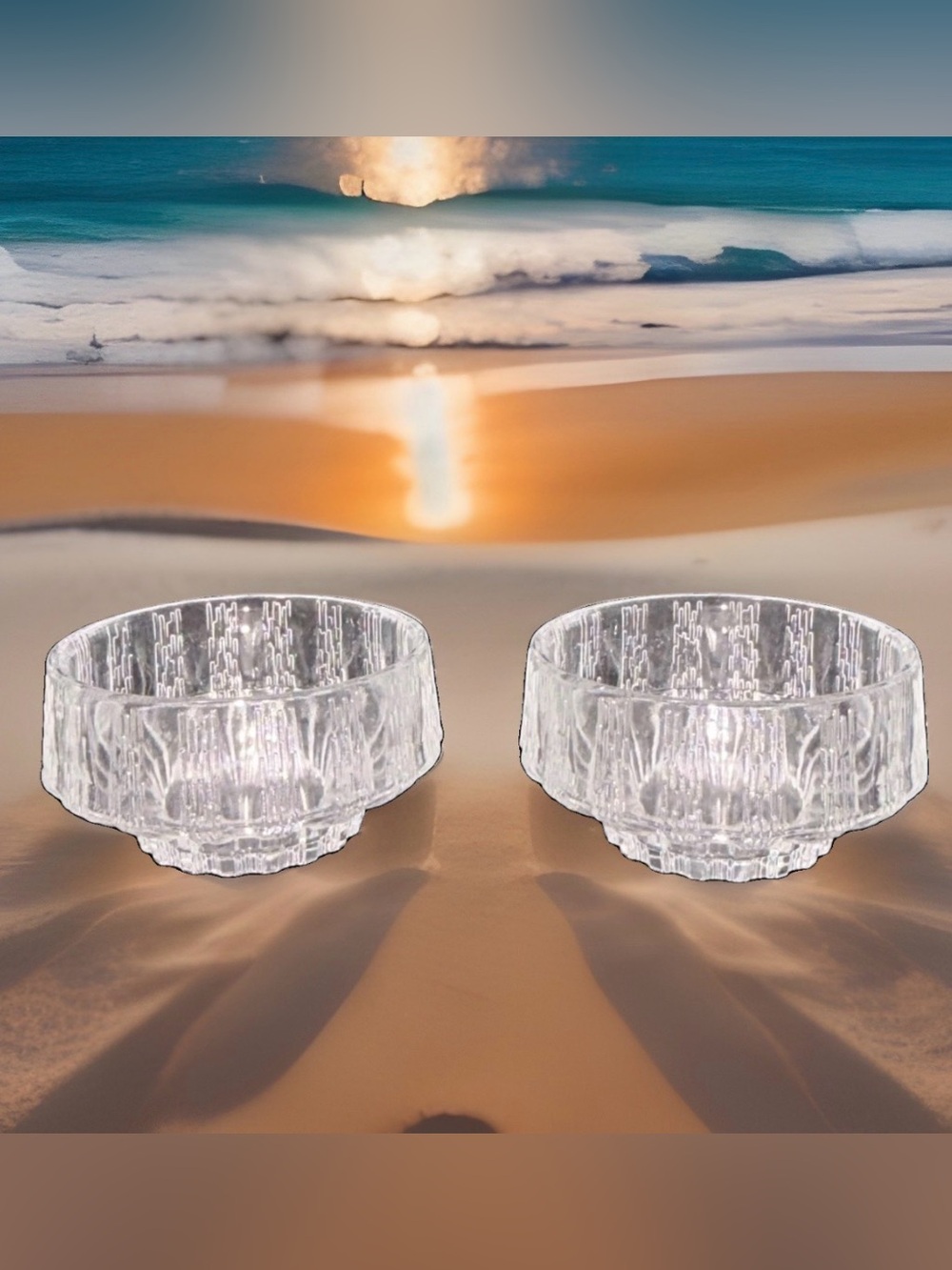 Iittala Ultima Thule Dessert Bowls Set of 2 Tapio Wirkkala Clear Glass Finland